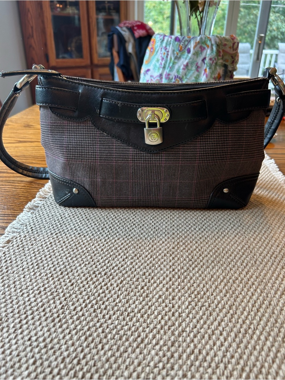 Vintage Etienne Aigner Black and Brown Plaid Crossbody Bag